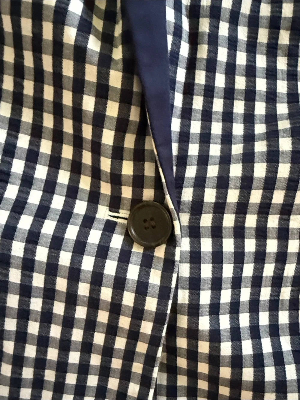 J. Crew Navy and White Gingham Blazer with Contrast Lapel